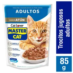 MASTER CAT - Alimento húmedo trocitos jugosos para gatos, sabor atún 85g