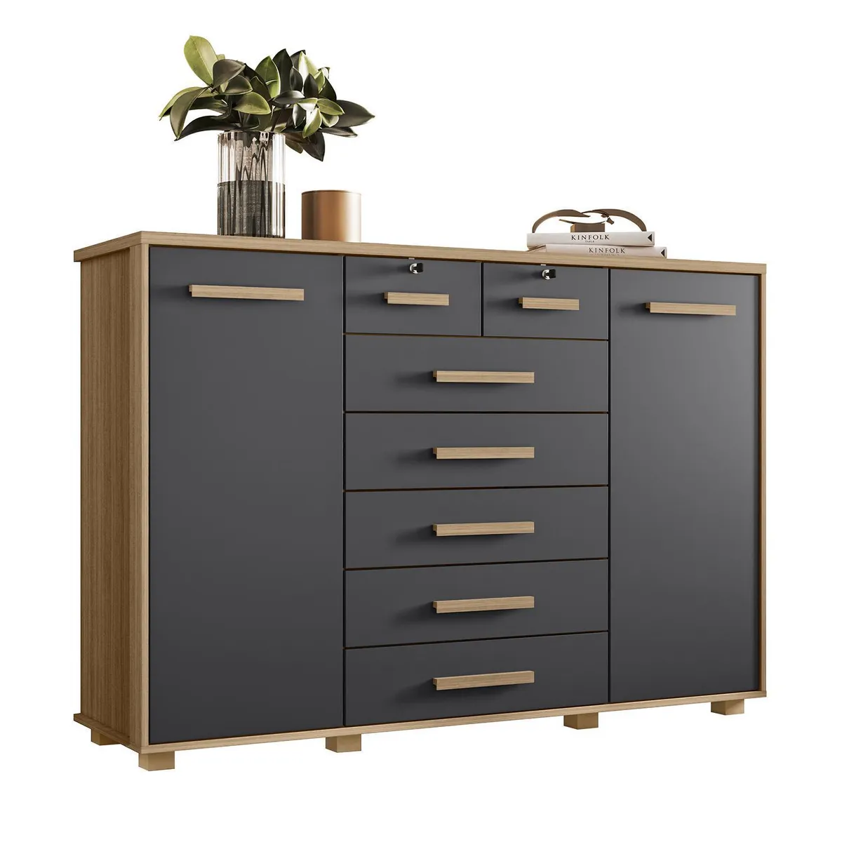 VEKKAHOME - Cómoda 7 Cajón(es) Fontana 160x110x45 cm Nature/Titanium