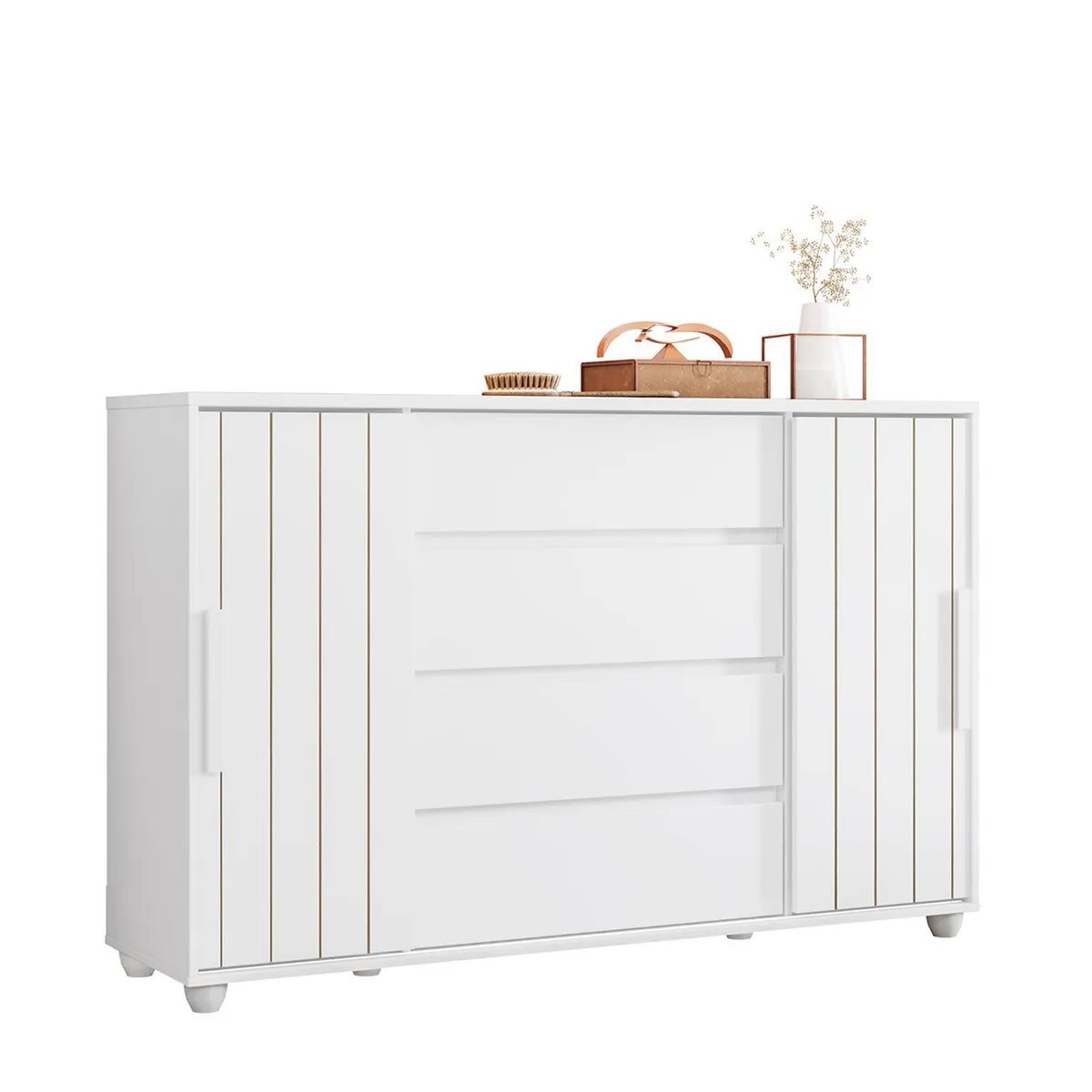 VEKKAHOME - Cómoda 4 Cajón(es) Evidenza Light 150x96x41 cm Blanco Mate/Nature Flex