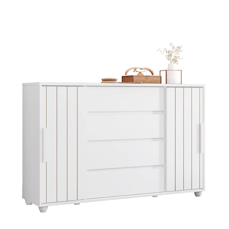 VEKKAHOME - Cómoda 4 Cajón(es) Evidenza Light 150x96x41 cm Blanco Mate/Nature Flex