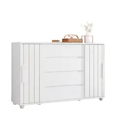 VEKKAHOME - Cómoda 4 Cajón(es) Evidenza Light 150x96x41 cm Blanco Mate/Nature Flex