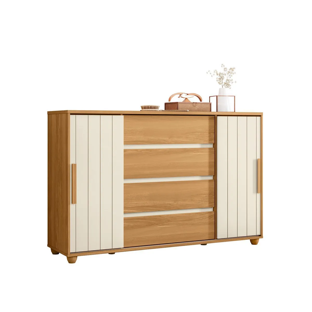 VEKKAHOME - Cómoda 4 Cajón(es) Evidenza Rustica 150x96x41 cm Roble Grife/Off White Flex