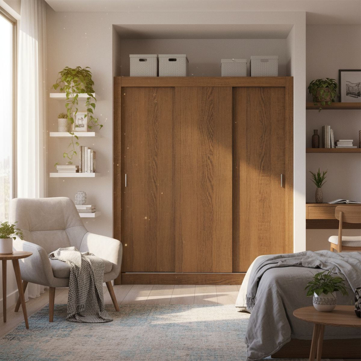 VEKKAHOME - Clóset Monaco 3 Puerta(s) 7 Repisa(s) 46xx170 cm Café