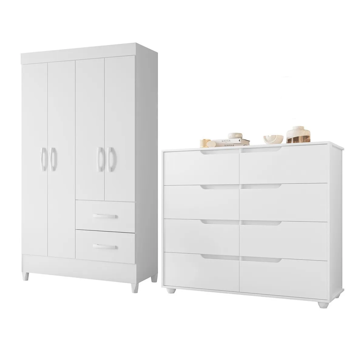 VEKKAHOME - Combo closet 4 puertas + cómoda doble