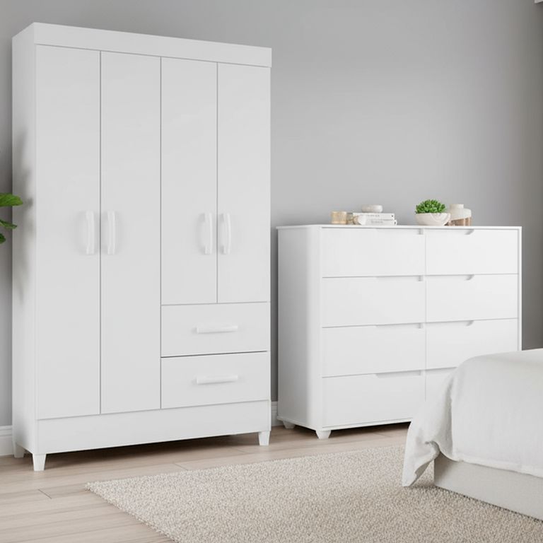 VEKKAHOME Combo Closet 4 Puertas + Cómoda Doble