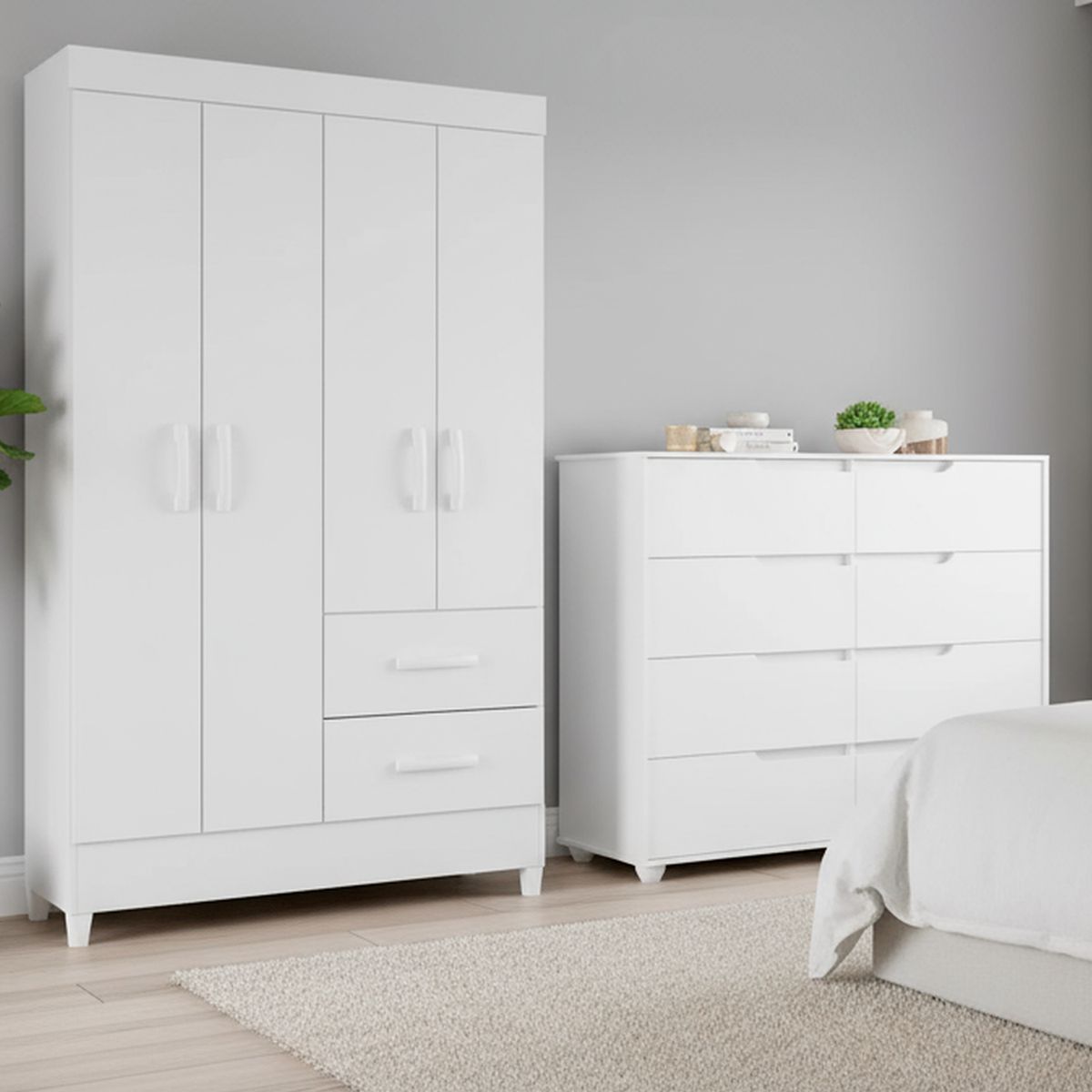 VEKKAHOME - Combo closet 4 puertas + cómoda doble