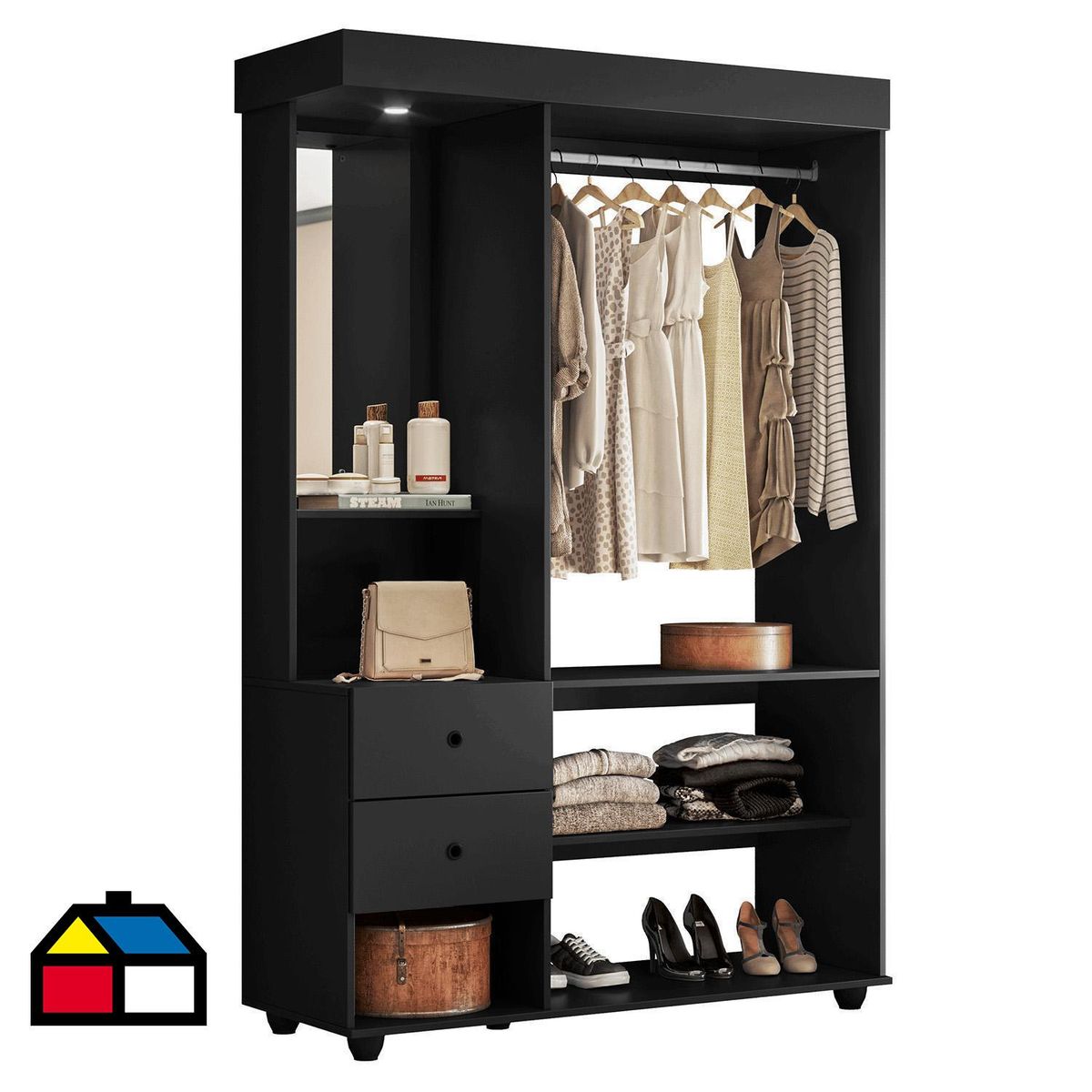 VEKKAHOME - Clóset Style 0 Puerta(s) 2 Cajón(es) 2 Repisa(s) 122x45x184 cm Negro