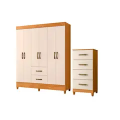 VEKKAHOME - Combo Closet 6 Puertas/Cómoda 4 Cajones