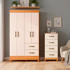 VEKKAHOME - Combo Closet 4 Puertas + Cómoda 4 Cajones