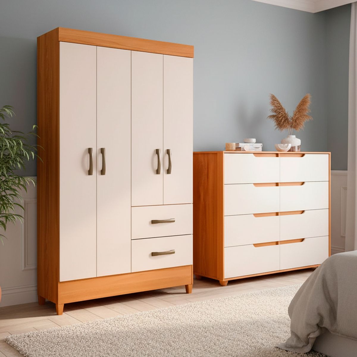 VEKKAHOME - Combo closet + cómoda doble