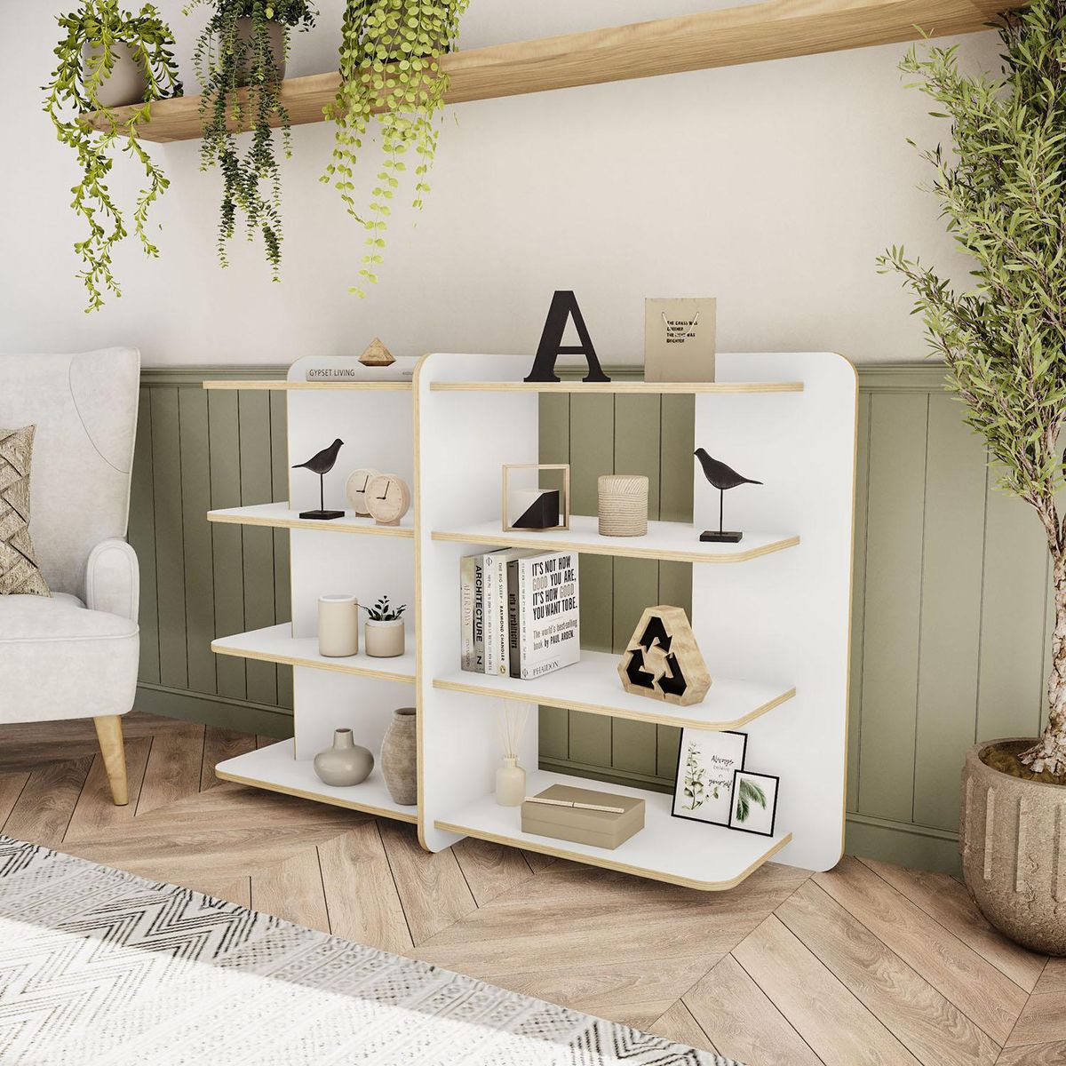 VEKKAHOME - Estante Luna Light MDP 4 Nivel(es) 38.5x89.5x123.5 cm Blanco