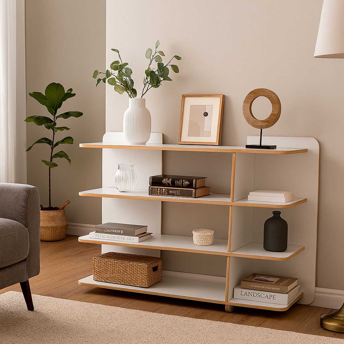 VEKKAHOME - Estante Pietra Light MDP 4 Nivel(es) 48.5x90x136 cm Blanco