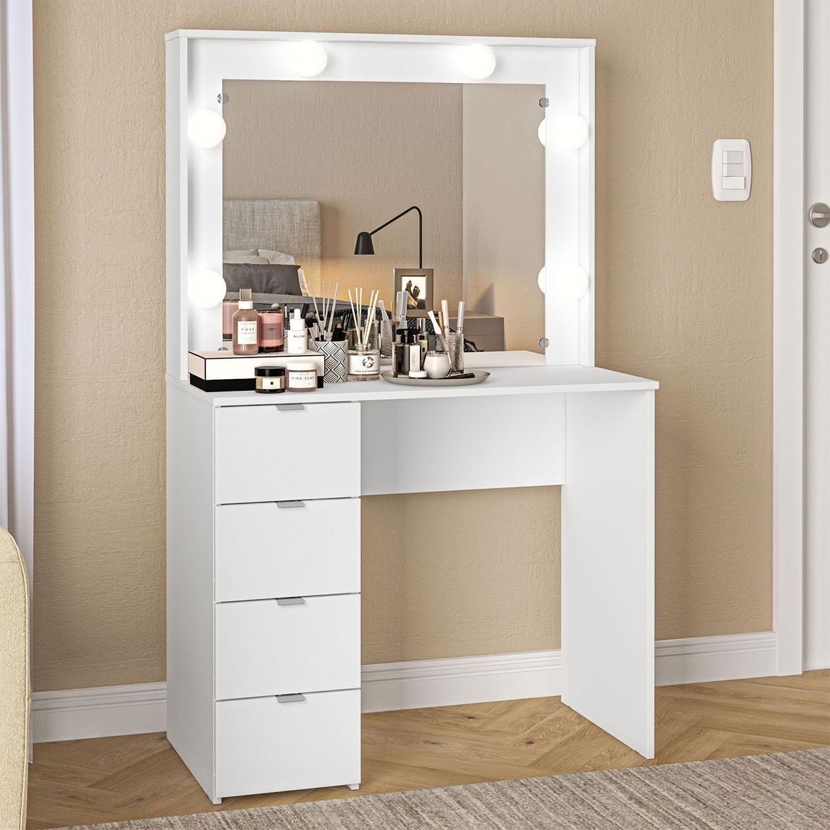 VEKKAHOME - Tocador 4 Cajón(es) California 46.5x145.5x90 cm Branco UV