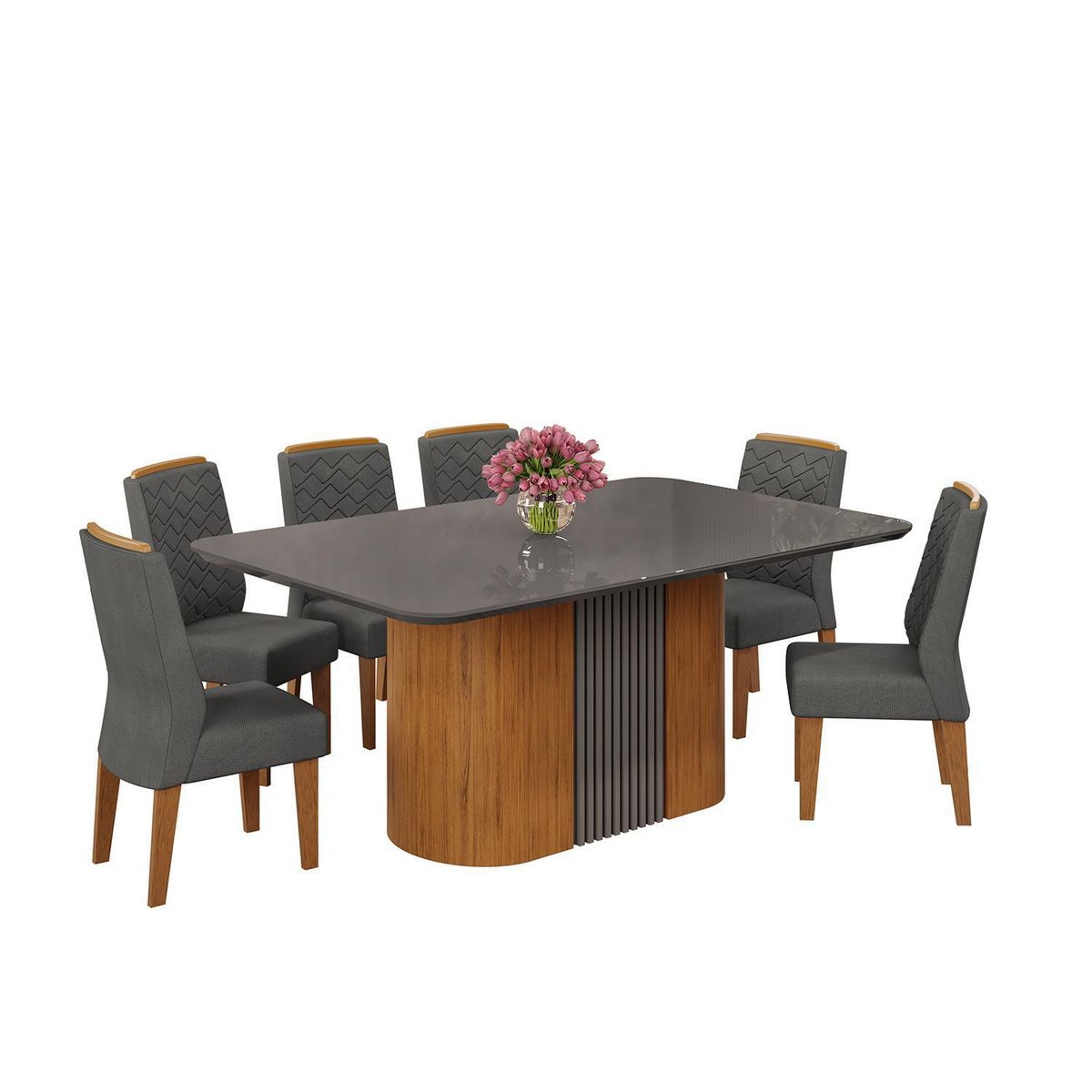 VEKKAHOME - Juego de Comedor Munique 6 Sillas Mesa Rectangular 90x80x170 cm Café/Gris