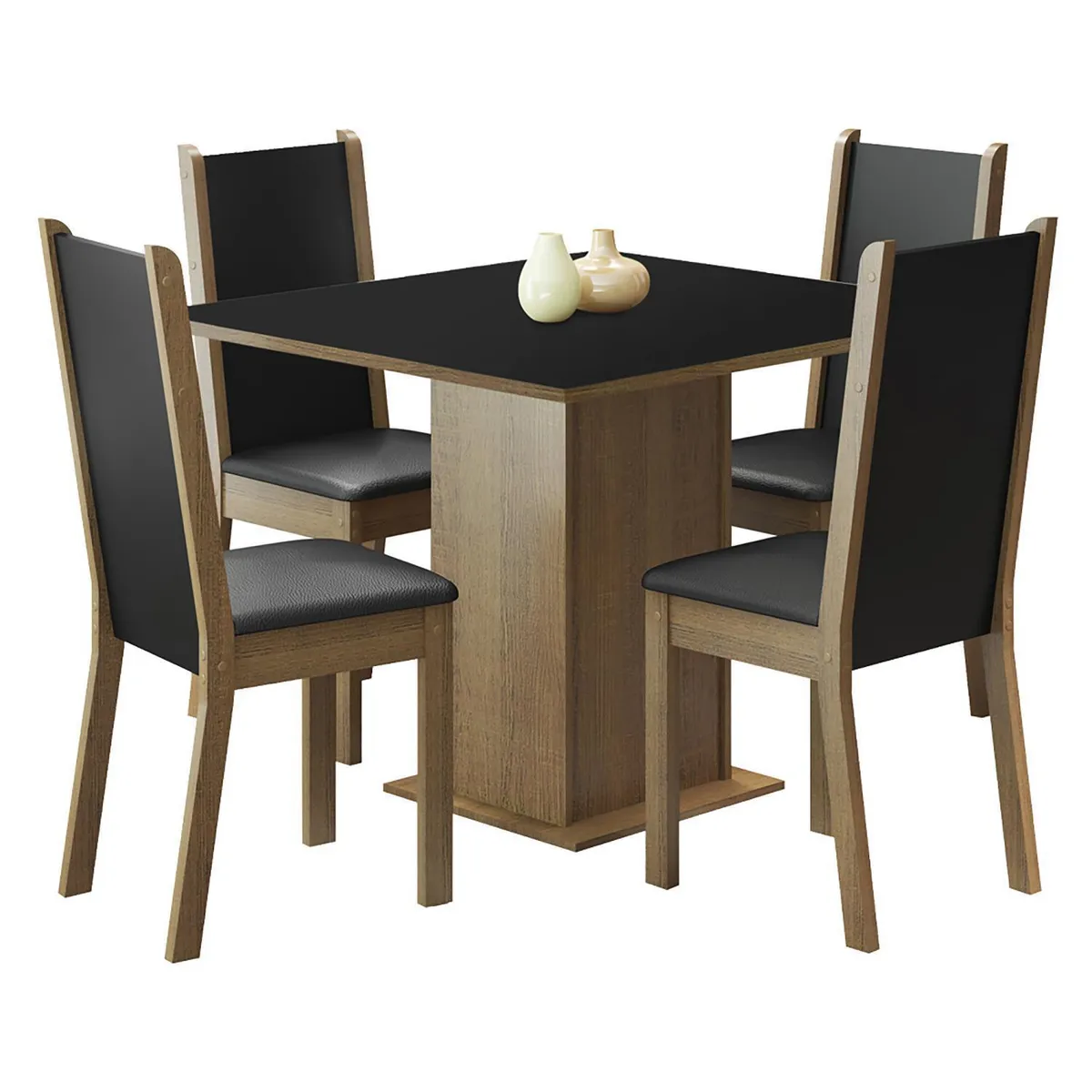 VEKKAHOME - Juego de Comedor Lilo Greco 4 Sillas Mesa Cuadrada 90x78x90 cm Café/Negro