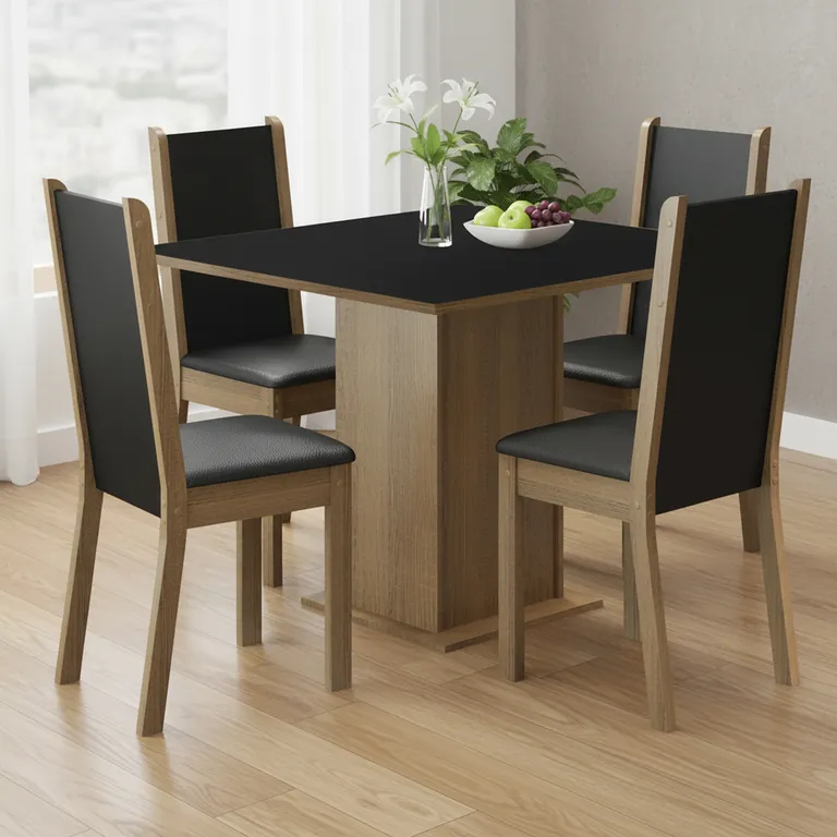 VEKKAHOME Juego de Comedor Lilo Greco 4 Sillas Mesa Cuadrada 90x78x90 cm Café