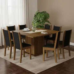 VEKKAHOME - Juego de Comedor Clarice 8 Sillas Mesa Cuadrada 136x77x136 cm Café