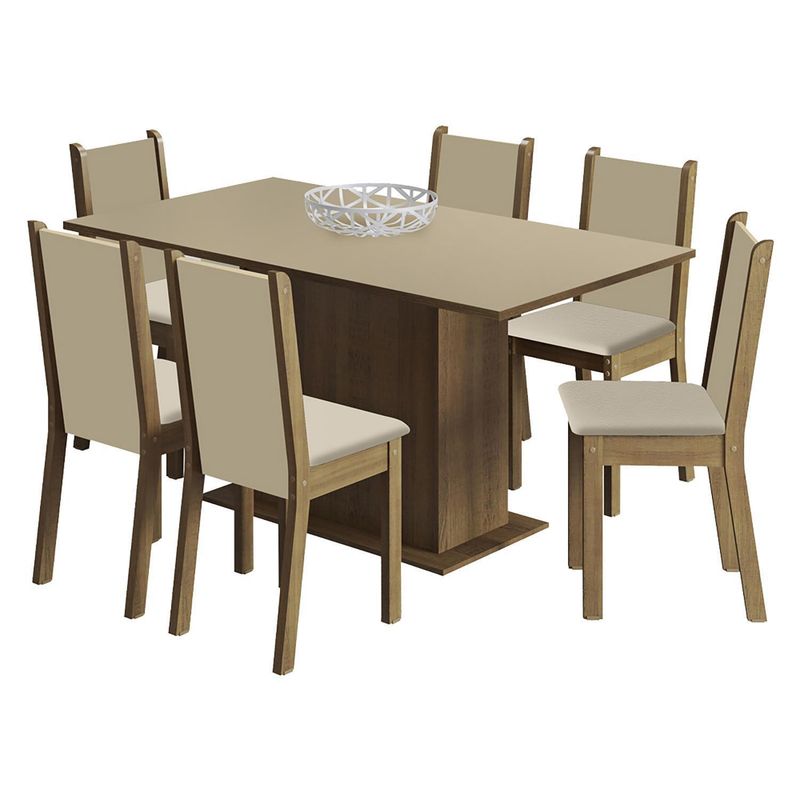 VEKKAHOME - Juego de Comedor Suecia 6 Sillas Mesa Rectangular 90x79x160 cm Café/Beige