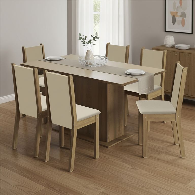 VEKKAHOME Juego de Comedor Suecia 6 Sillas Mesa Rectangular 90x79x160 cm Café
