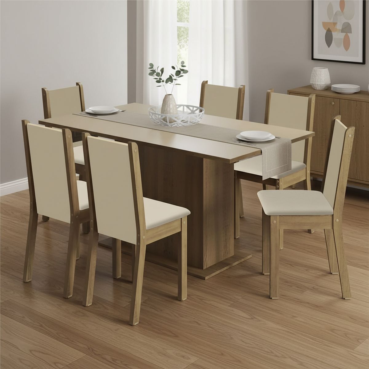 VEKKAHOME - Juego de Comedor Suecia 6 Sillas Mesa Rectangular 90x79x160 cm Café