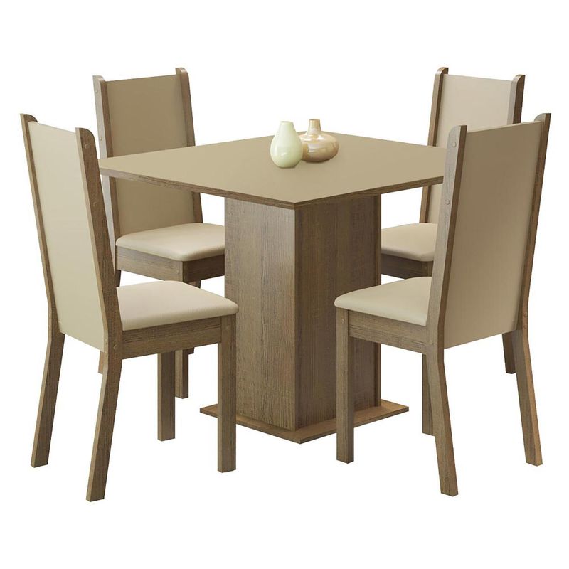 VEKKAHOME - Juego de Comedor Lilo Leone 4 Sillas Mesa Cuadrada 90x78x90 cm Café/Beige