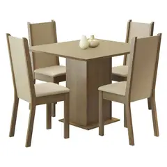 VEKKAHOME - Juego de Comedor Lilo Leone 4 Sillas Mesa Cuadrada 90x78x90 cm Café/Beige