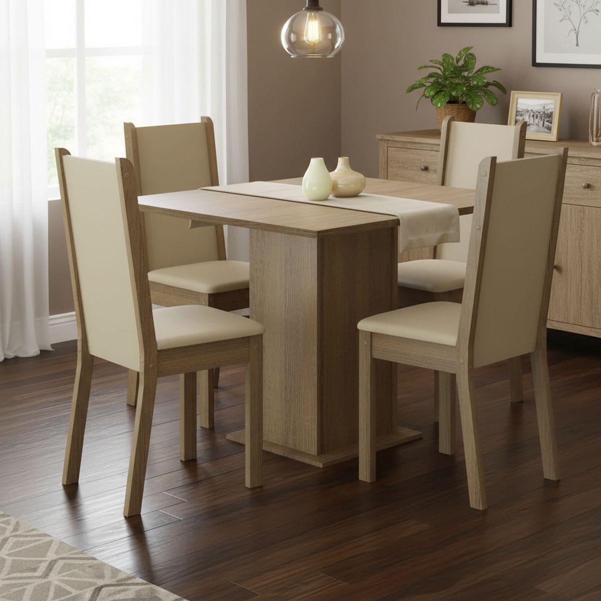 VEKKAHOME - Juego de Comedor Lilo Leone 4 Sillas Mesa Cuadrada 90x78x90 cm Café