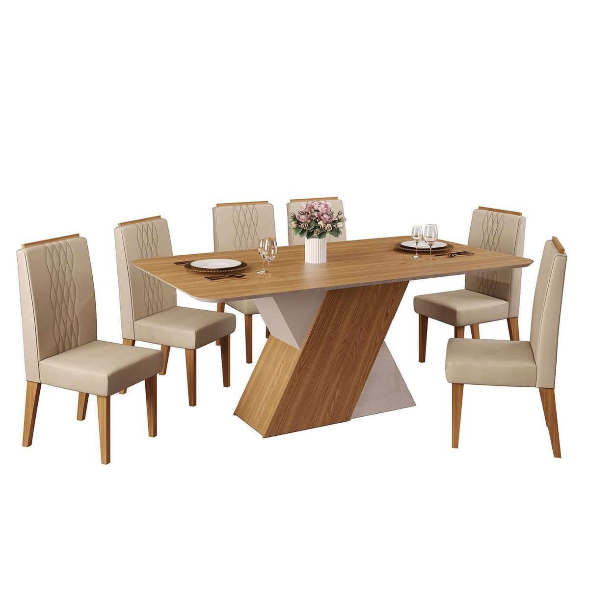 VEKKAHOME - Juego de Comedor Rubi 6 Sillas Mesa Rectangular 90x80x170 cm Café