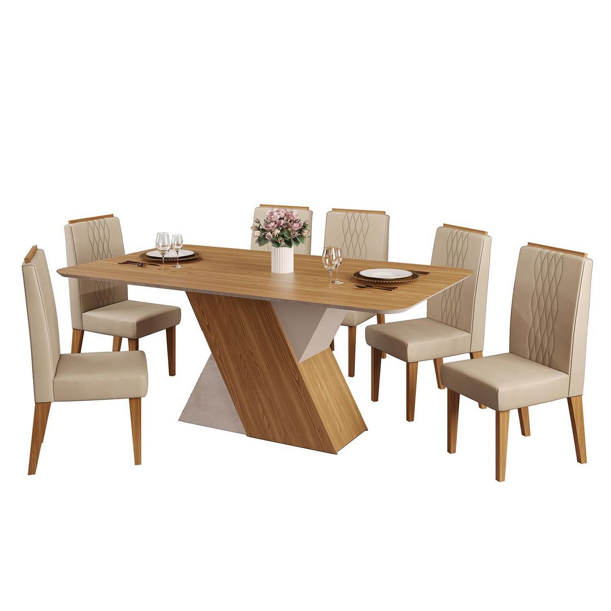 VEKKAHOME - Juego de Comedor Rubi 6 Sillas Mesa Rectangular 90x80x170 cm Café