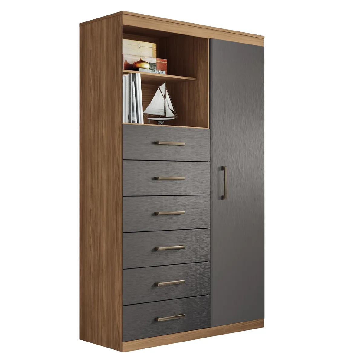 ONESSTA - Cómoda 1 Puerta 6 Cajón 96,2x163,5x40 cm Café y negro