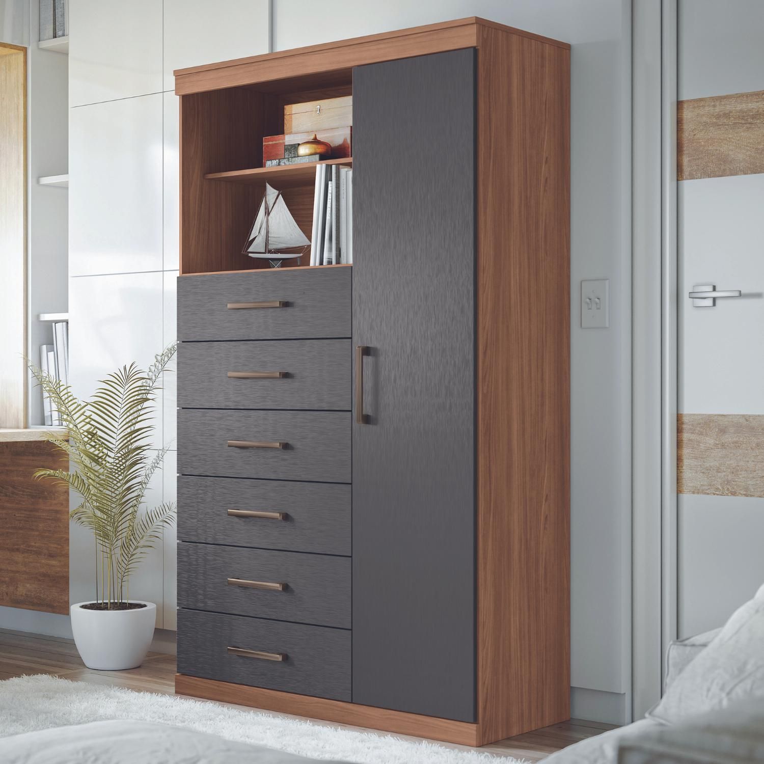 ONESSTA Cómoda 1 Puerta 6 Cajón 96,2x163,5x40 cm Café y negro