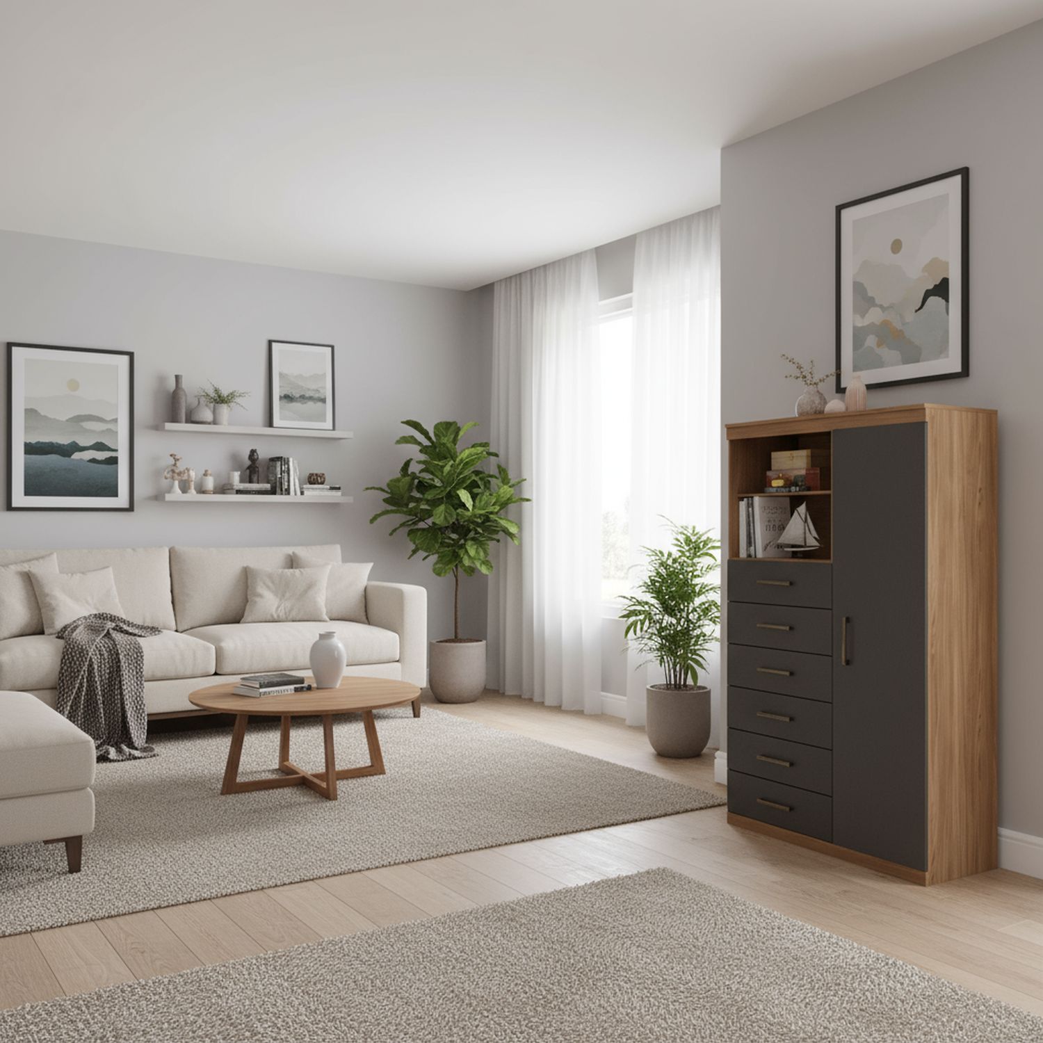 Cómoda 1 Puerta 6 Cajón 96,2x163,5x40 cm Café y negro | Sodimac