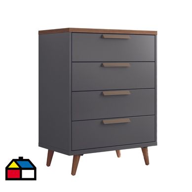 Cmoda 4 cajones patas de madera grafito jatoba