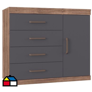 Cmoda 1 puerta 4 cajones gris atacama grafito