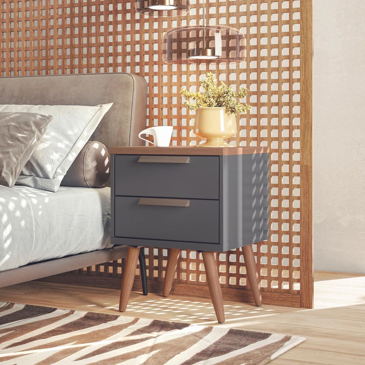 ONESSTA - Velador 2 Cajón(es) Conect 46.7x61.8x40 cm Negro