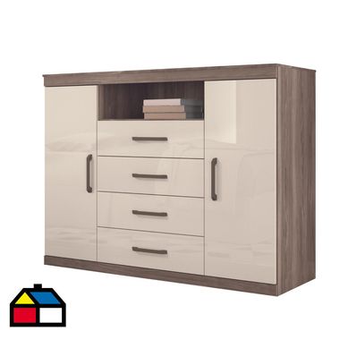 Cmoda 2 puertas 4 cajones beige castaa off white