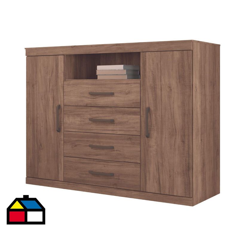 ONESSTA - Cómoda 2 Puertas 4 Cajón 129x99x46,8 cm Café