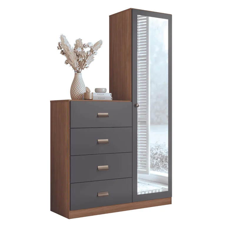 Cómoda 1 Puerta 4 Cajón 106,9x180x39,5 cm Negro y Café