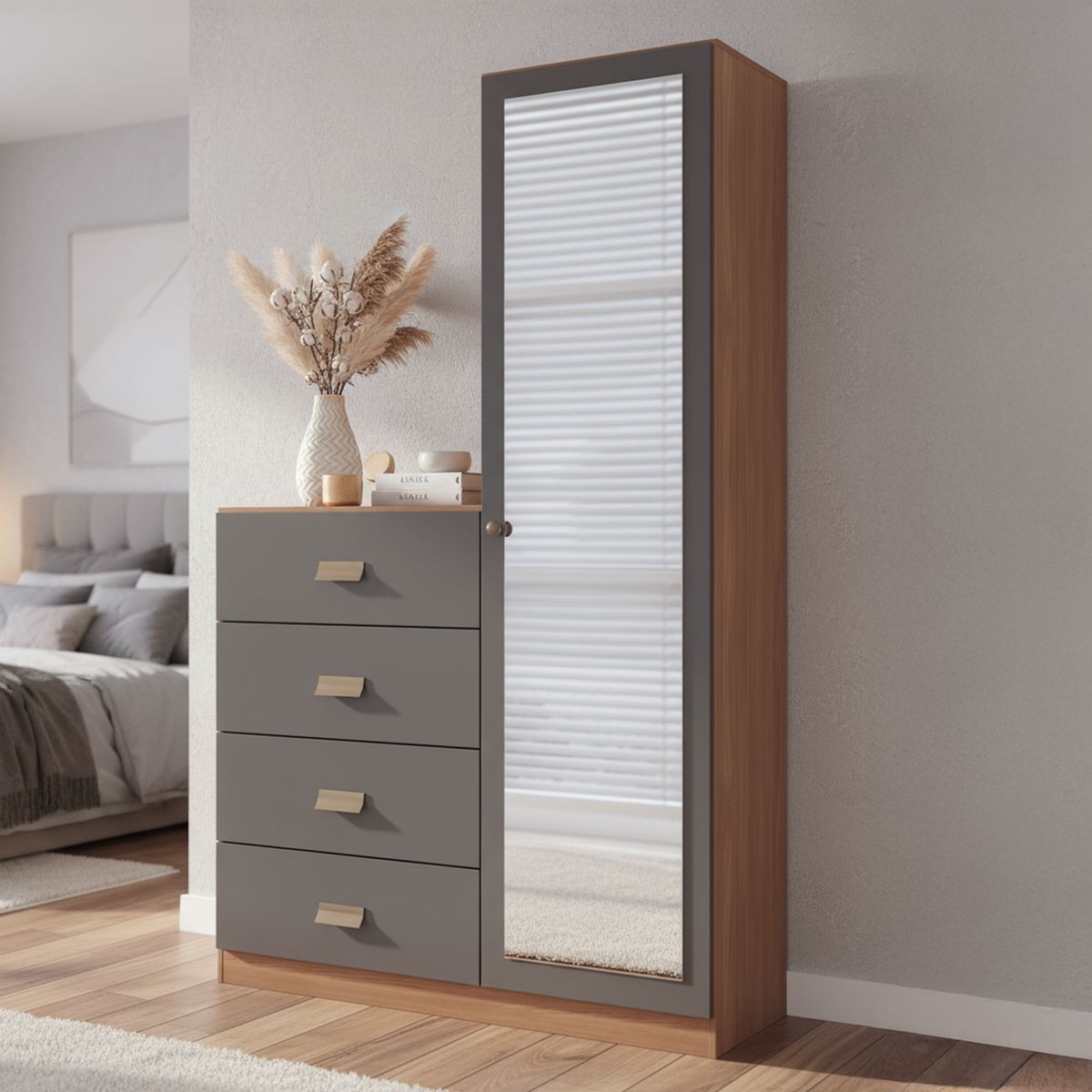 ONESSTA - Cómoda 1 Puerta 4 Cajón 106,9x180x39,5 cm Negro y Café