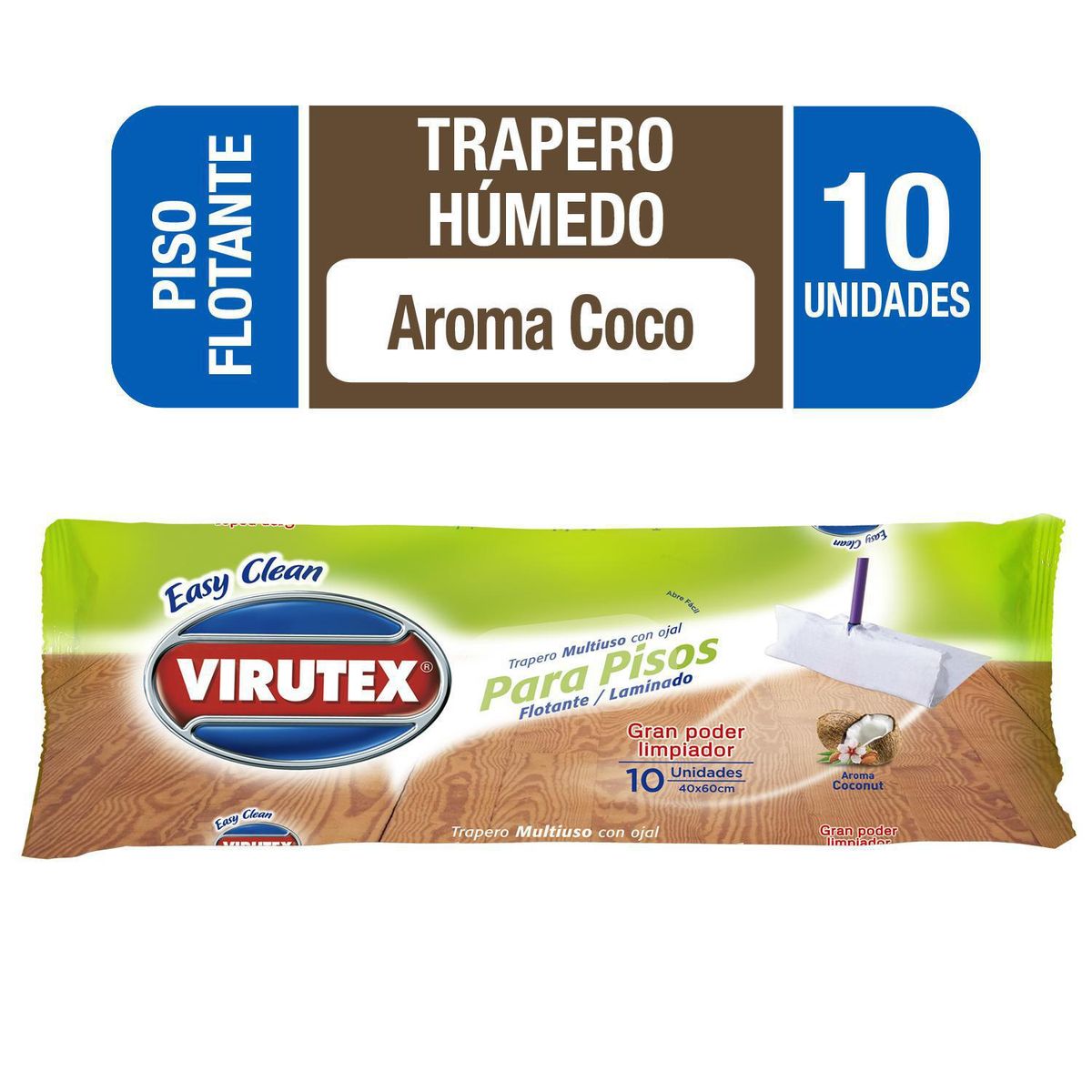 VIRUTEX - Pack 10 Traperos Húmedos Virutex Coco para Piso Flotante Laminado 40x60 cm