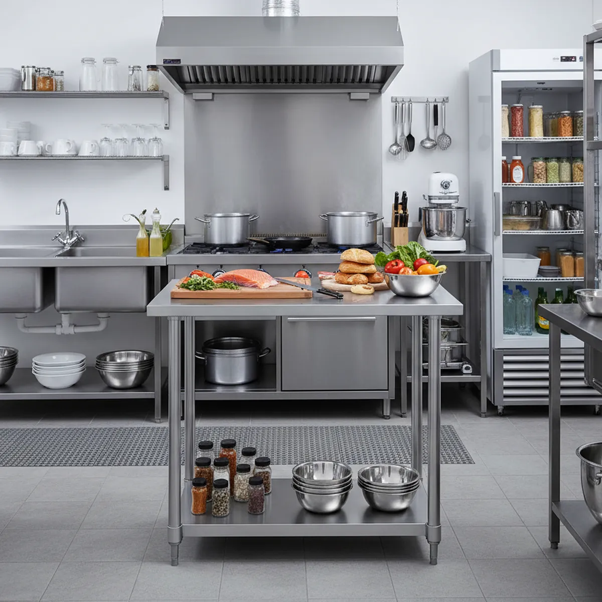 VENTUS - Meson de trabajo Central con repisa inferior Eco 60x90 cm de Acero Inoxidable Inox