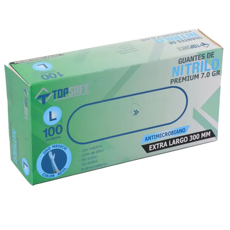 Guante Extra Largo Alto Riesgo de Nitrilo L Azul