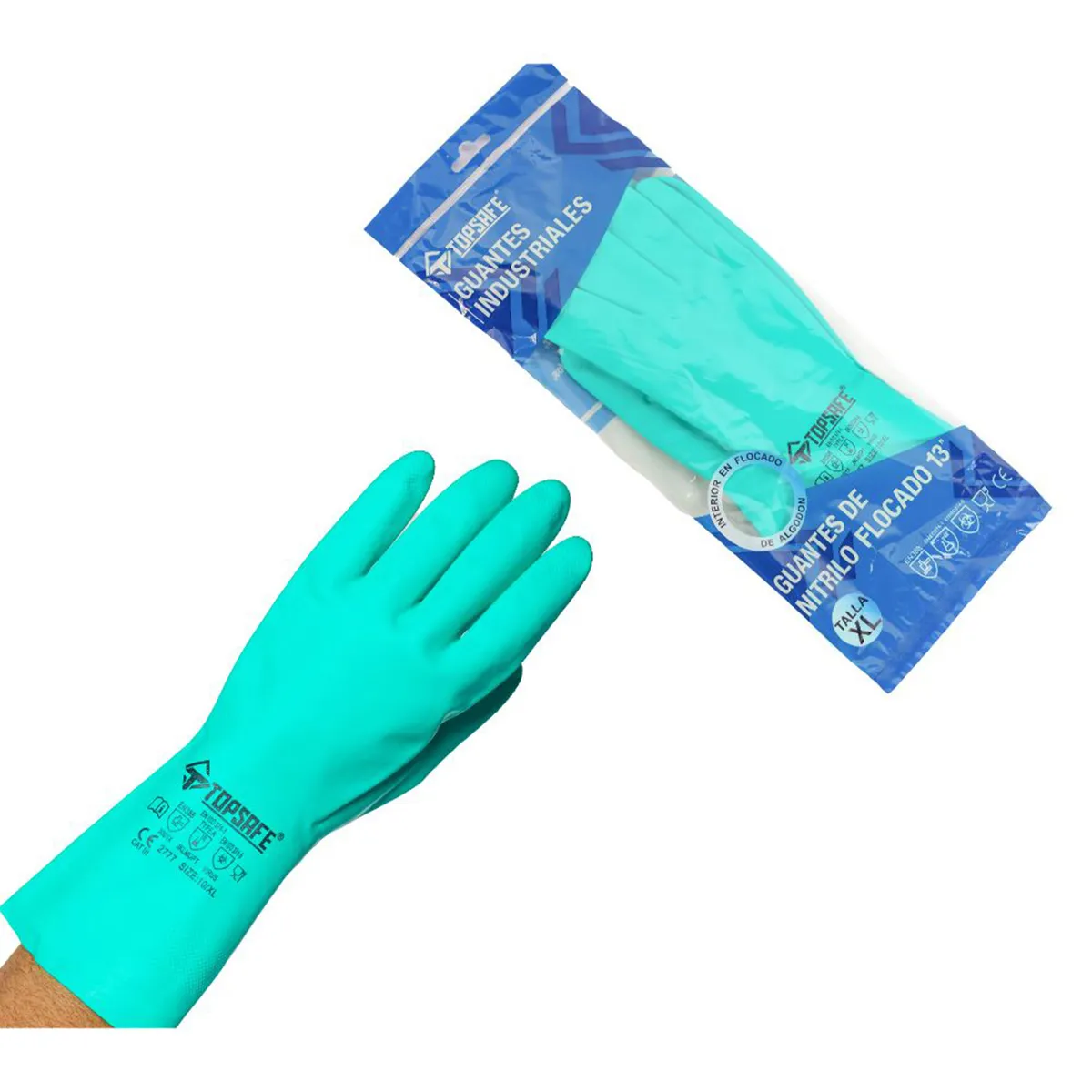 TOPSAFE - Guante de Nitrilo S Verde