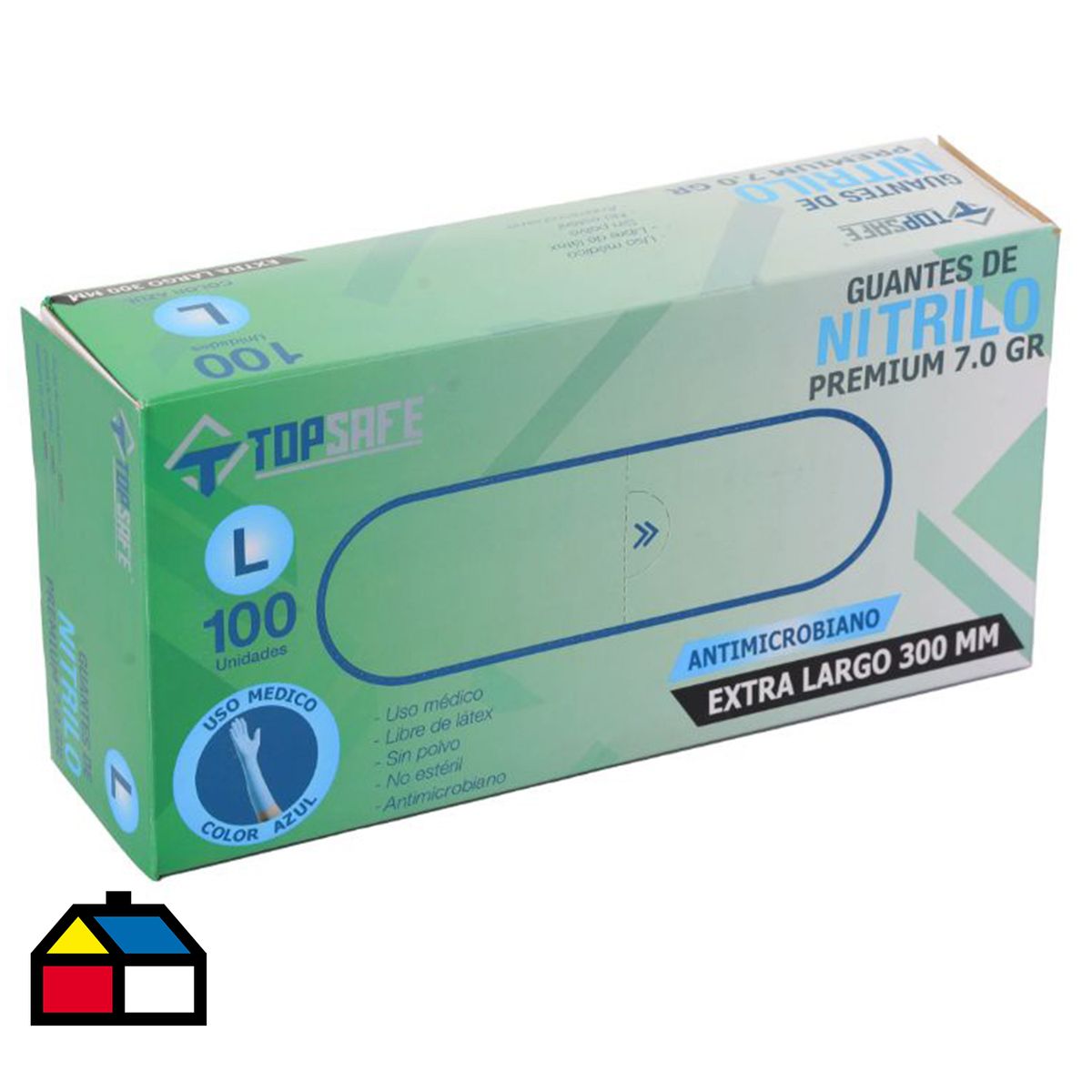 TOPSAFE - Guante Extra Largo Alto Riesgo de Nitrilo M Azul