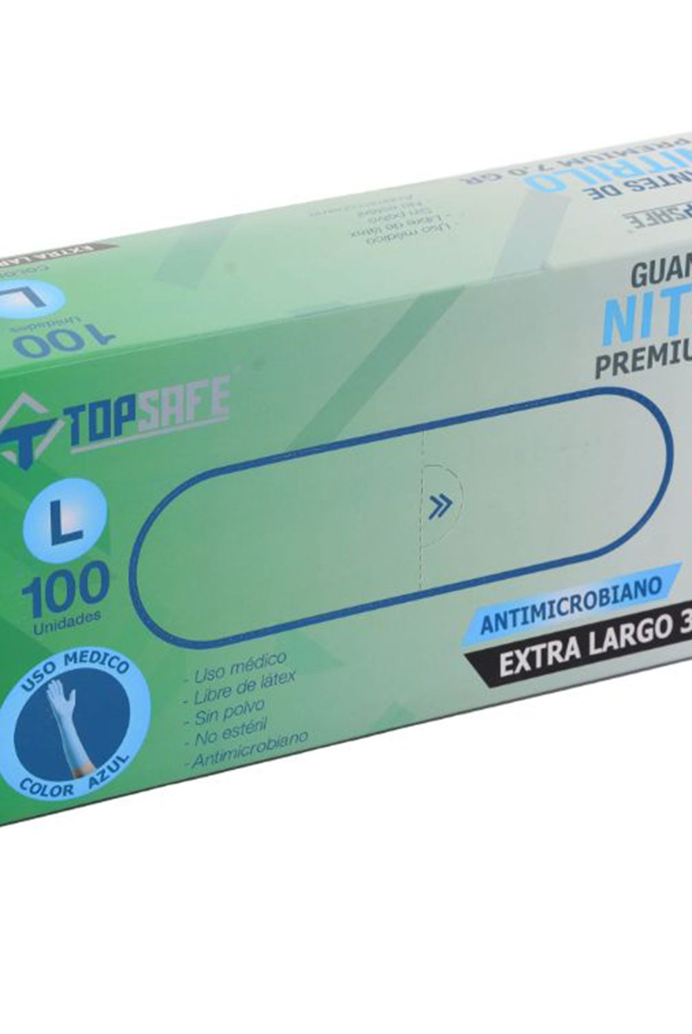 TOPSAFE - Guante Extra Largo Alto Riesgo de Nitrilo M Azul
