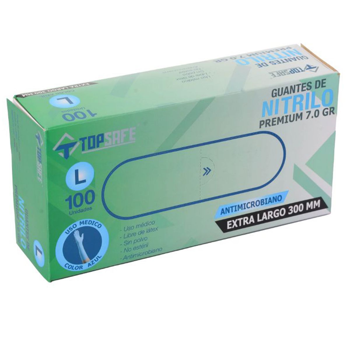 TOPSAFE - Guante Extra Largo Alto Riesgo de Nitrilo M Azul