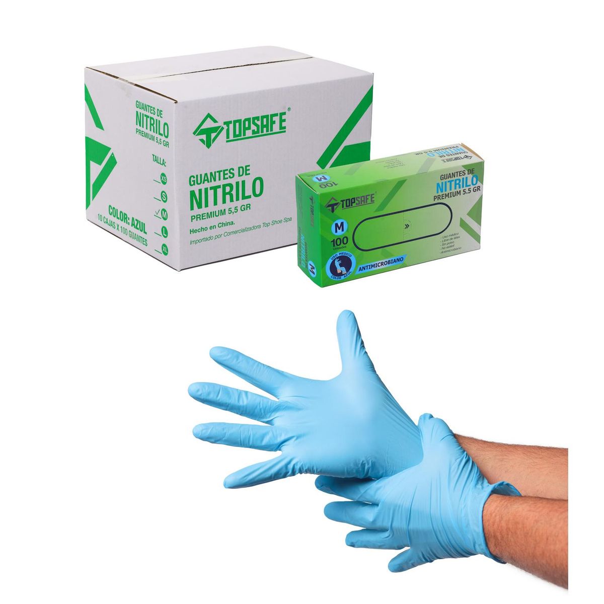 TOPSAFE - Guante Alto Riesgo de Nitrilo M Azul