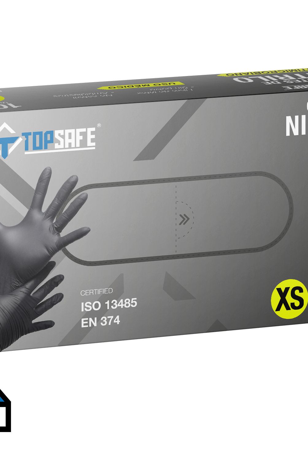 TOPSAFE - Guante Nitrilo Alto Riesgo Negro 5,5gr. T. S
