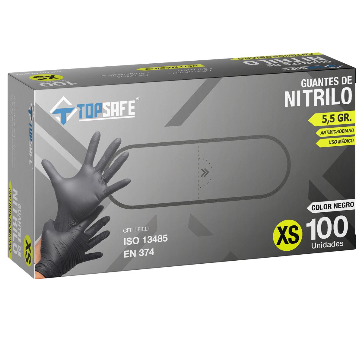 TOPSAFE - Guante Alto Riesgo de Nitrilo S Negro