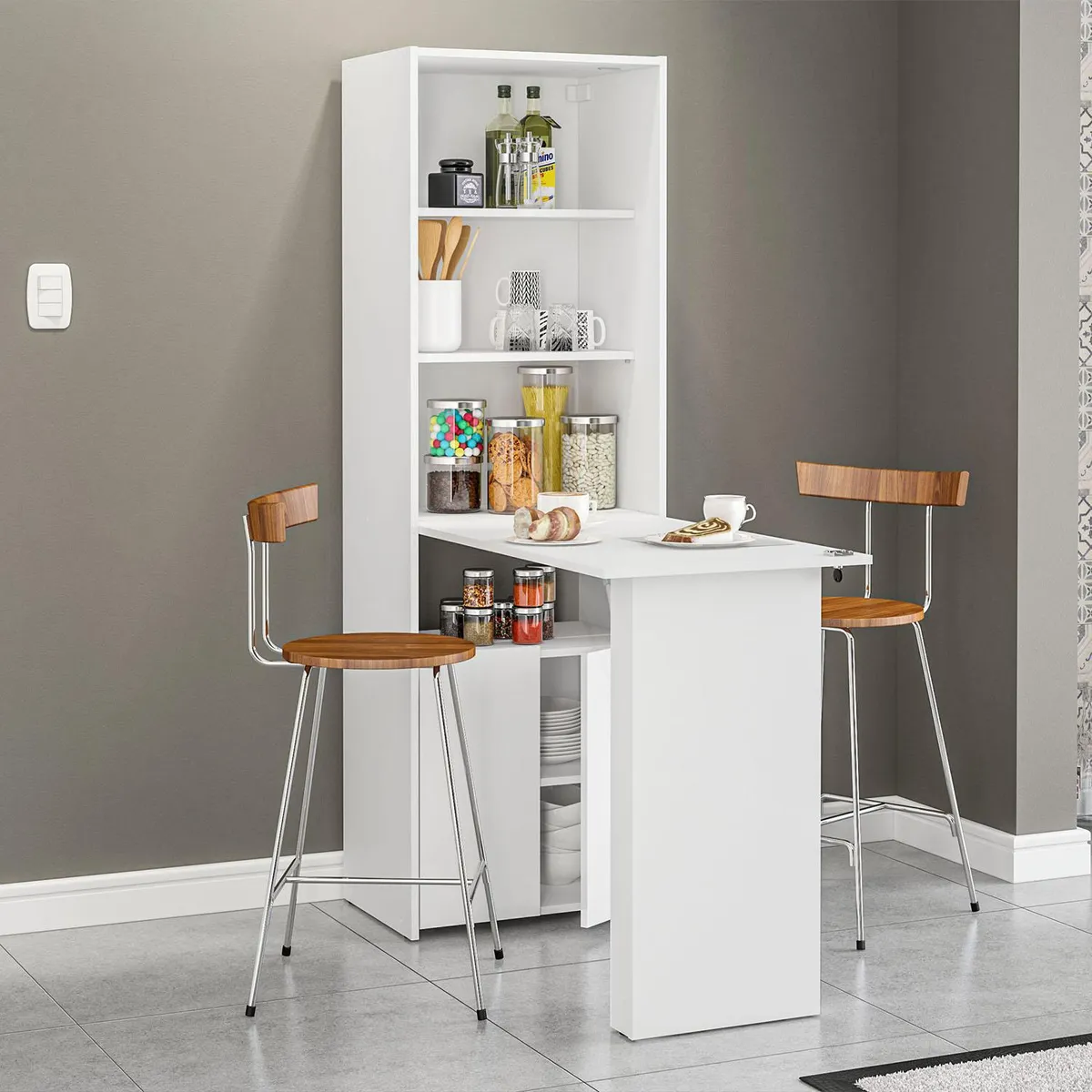 VEKKAHOME - Mesa de Cocina Plegable Blanco 113x53x167 cm
